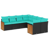 vidaXL 8-piece Garden Sofa Set with Cushions, Black Poly Rattan