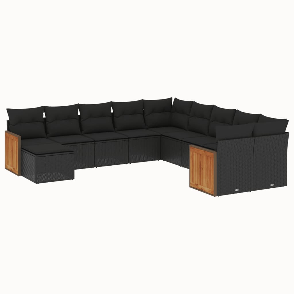 vidaXL Ensemble de salon 11 personnes avec coussins en poly rotin noir