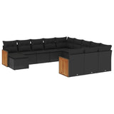 vidaXL Ensemble de salon 12 personnes avec coussins en poly rotin noir