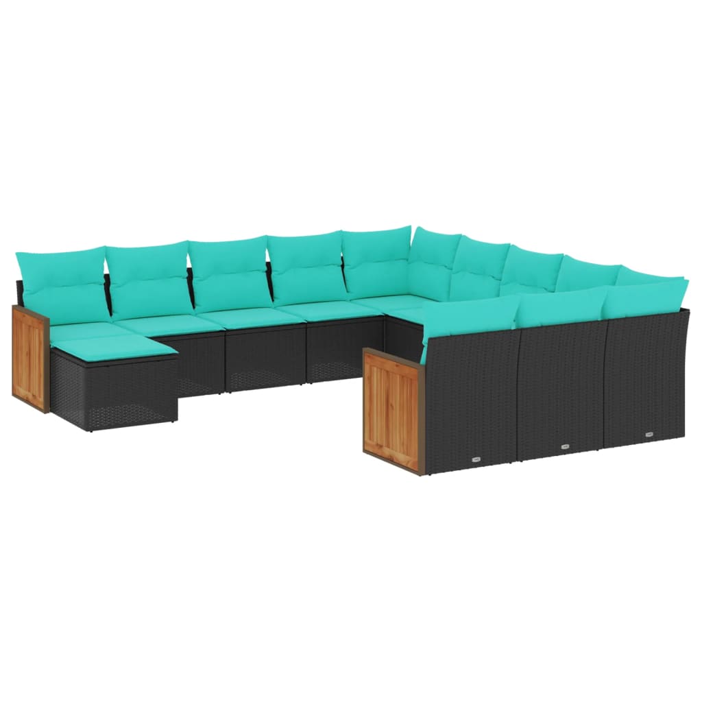vidaXL Ensemble de 12 banques de jardin avec coussins en polyrotan noir