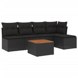 vidaXL 6-delige Loungeset met kussens poly rattan zwart