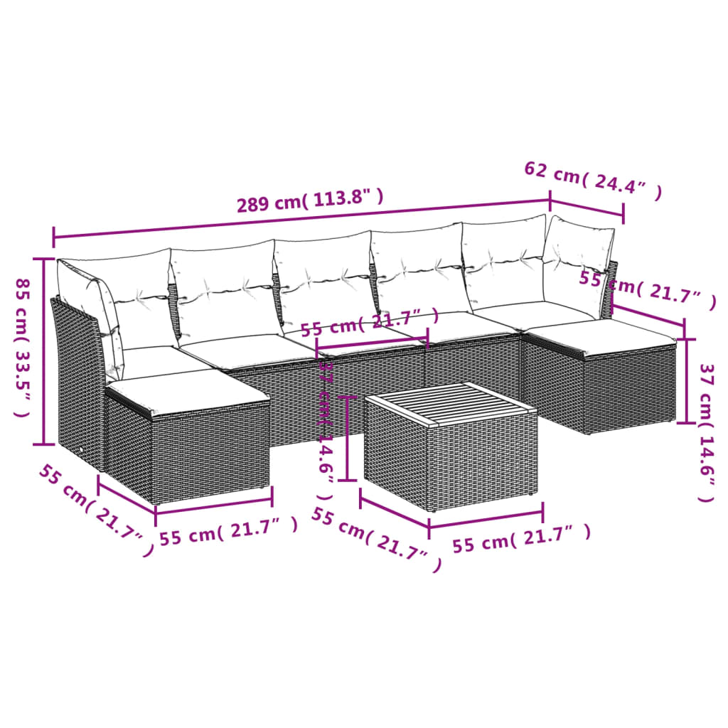 vidaXL 8-delige Loungeset met kussens poly rattan zwart