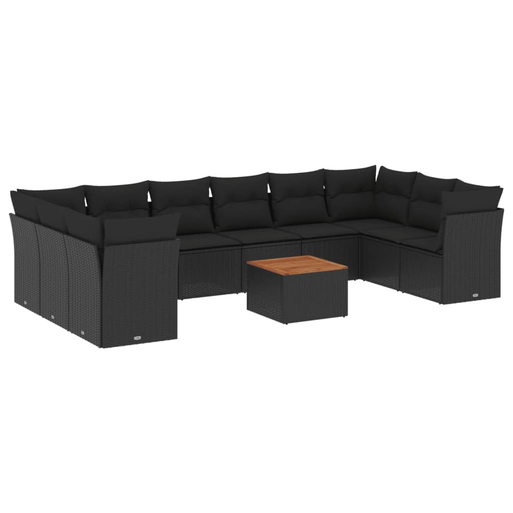 vidaXL Ensemble de salon 11 personnes avec coussins en poly rotin noir