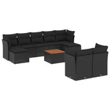 vidaXL 10-delige Loungeset met kussens poly rattan zwart