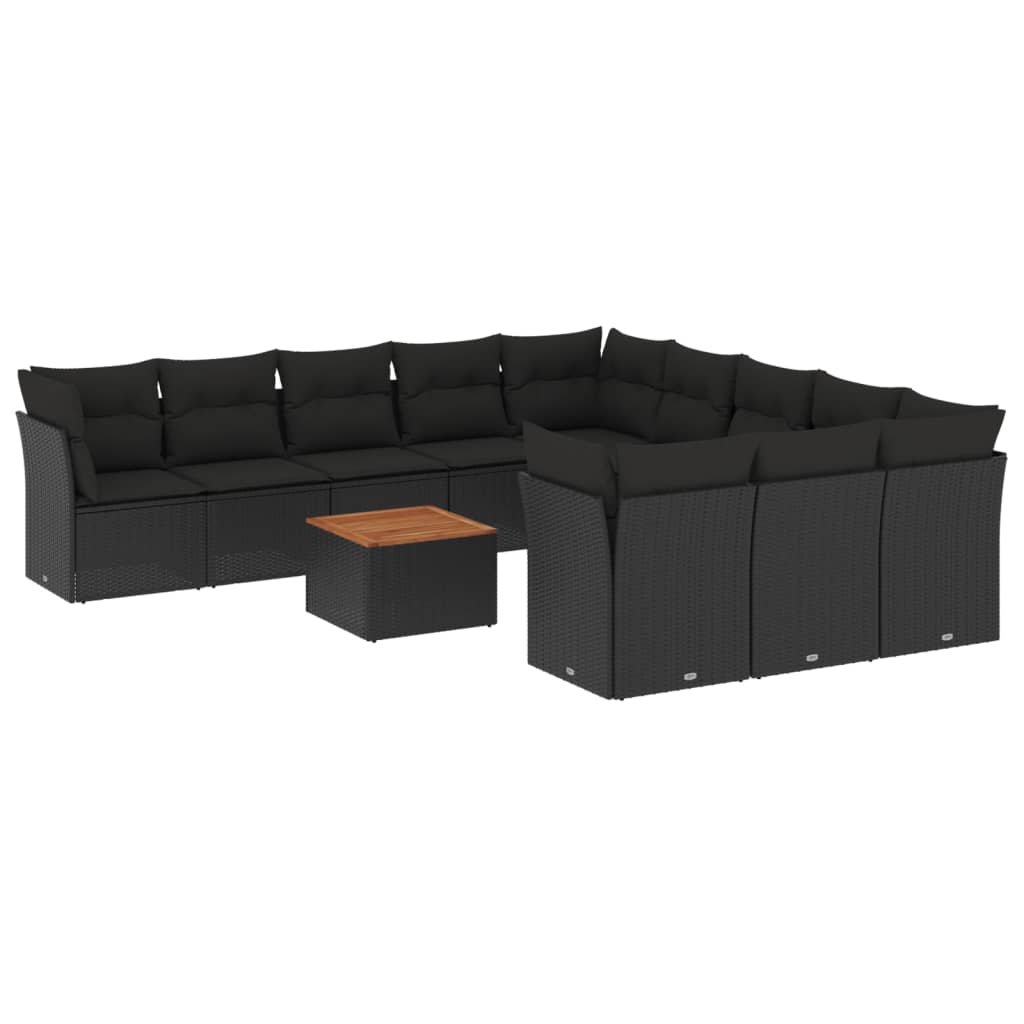 vidaXL Ensemble de salon 12 personnes avec coussins en poly rotin noir