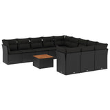 vidaXL Ensemble de salon 12 personnes avec coussins en poly rotin noir