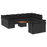 vidaXL 13-Piece Poly Rattan Lounge Set with Cushions Black