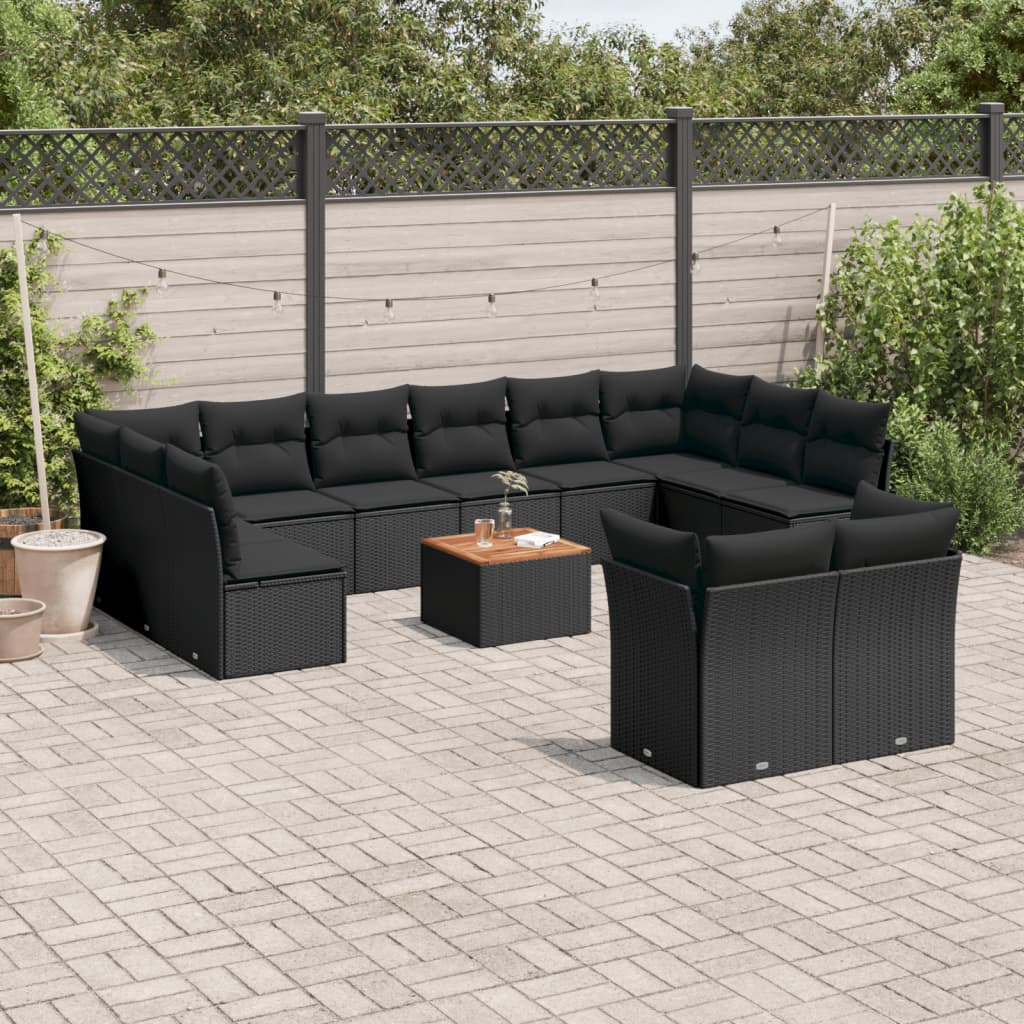 vidaXL 13-Piece Poly Rattan Lounge Set with Cushions Black