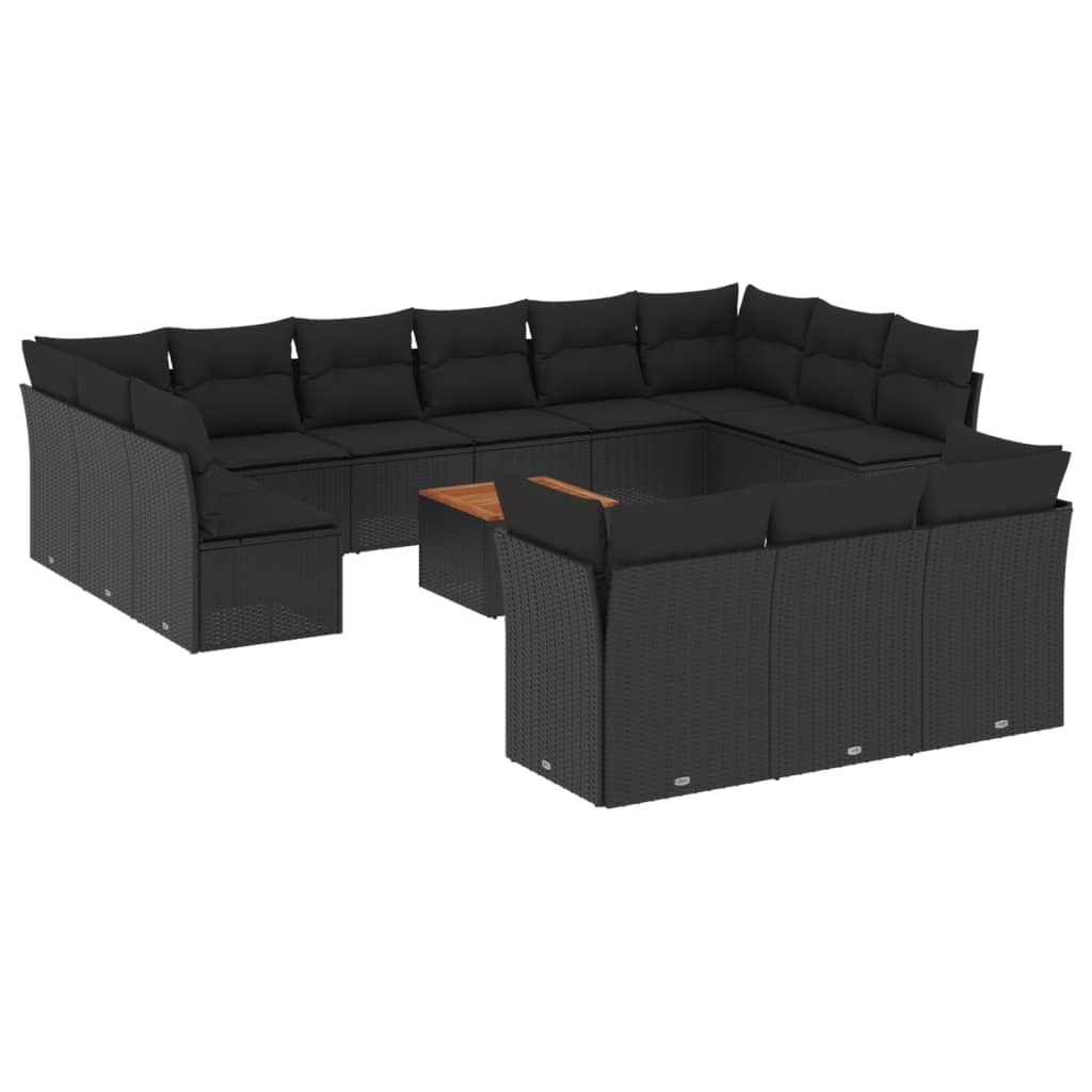 vidaXL 14-delige Loungeset met kussens poly rattan zwart