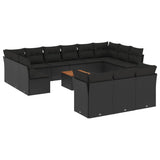 vidaXL 14-delige Loungeset met kussens poly rattan zwart