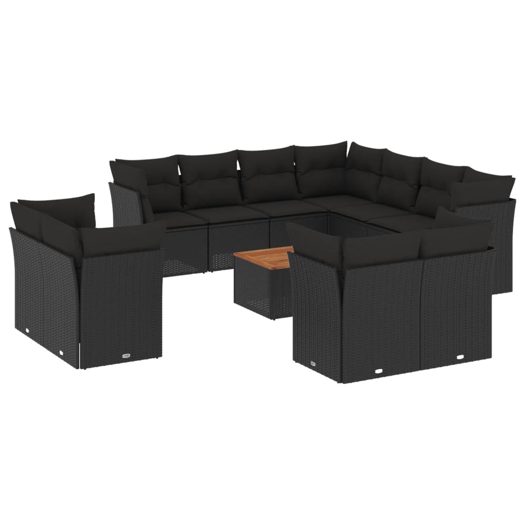 vidaXL Ensemble de salon 12 personnes avec coussins en poly rotin noir