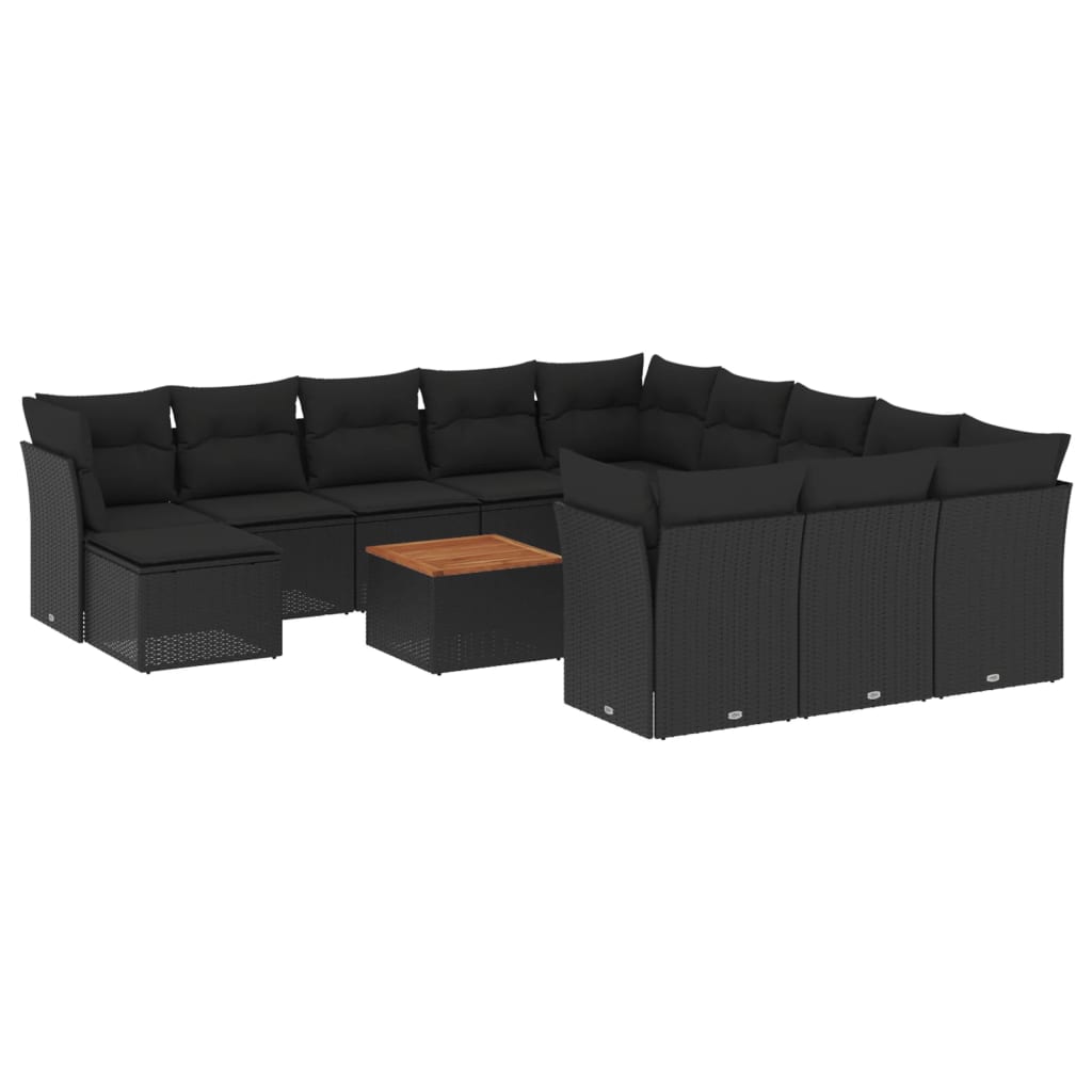 vidaXL Ensemble de salon 13 personnes avec coussins en poly rotin noir