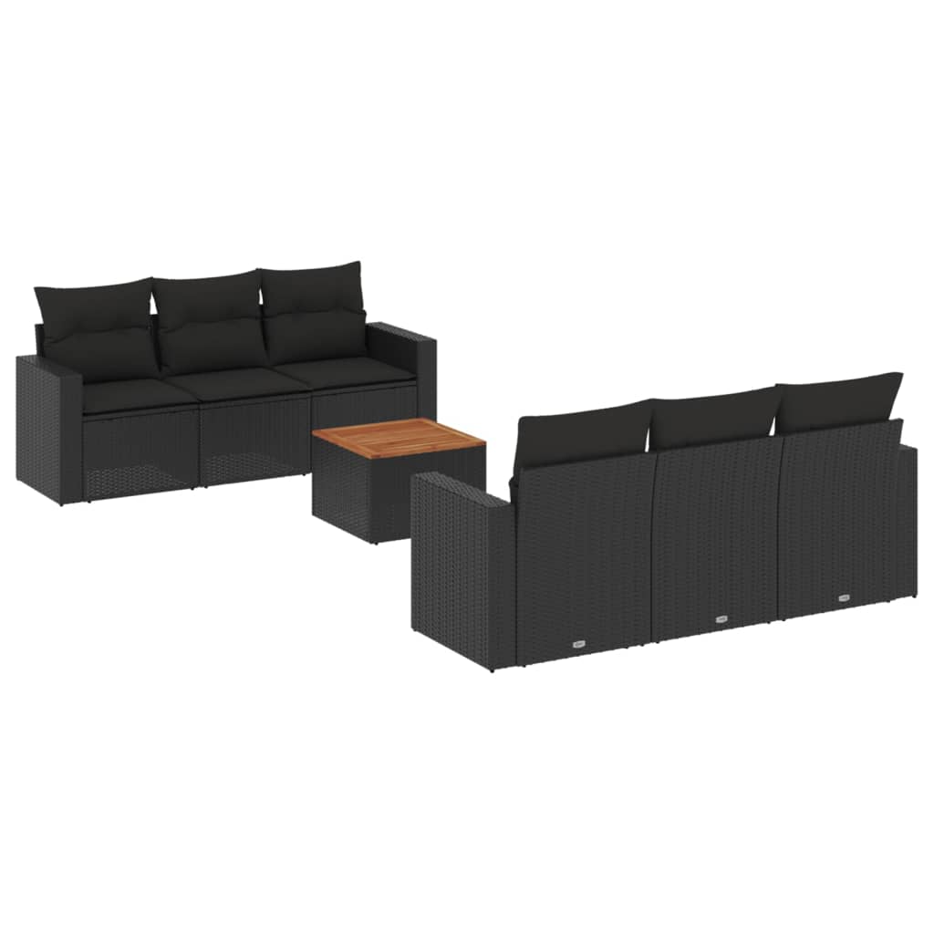 vidaXL 7-delige Loungeset met kussens poly rattan zwart