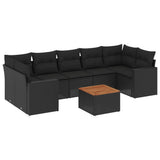 vidaXL 8-delige Loungeset met kussens poly rattan zwart