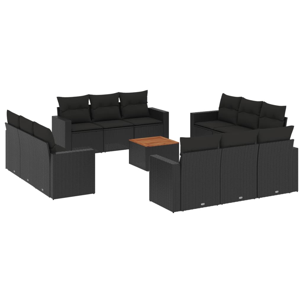 vidaXL 13-delige Loungeset met kussens poly rattan zwart