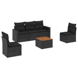 vidaXL Ensemble de salon 6 personnes avec coussins en poly rotin noir