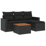 vidaXL 5-delige Loungeset met kussens poly rattan zwart