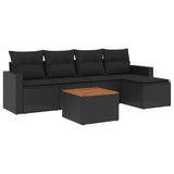 vidaXL Ensemble de salon 6 personnes avec coussins en poly rotin noir