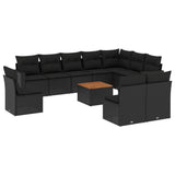 vidaXL 11-Piece Lounge Set with Cushions Poly Rattan Black