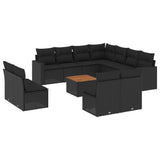 vidaXL Ensemble de salon 12 personnes avec coussins en poly rotin noir