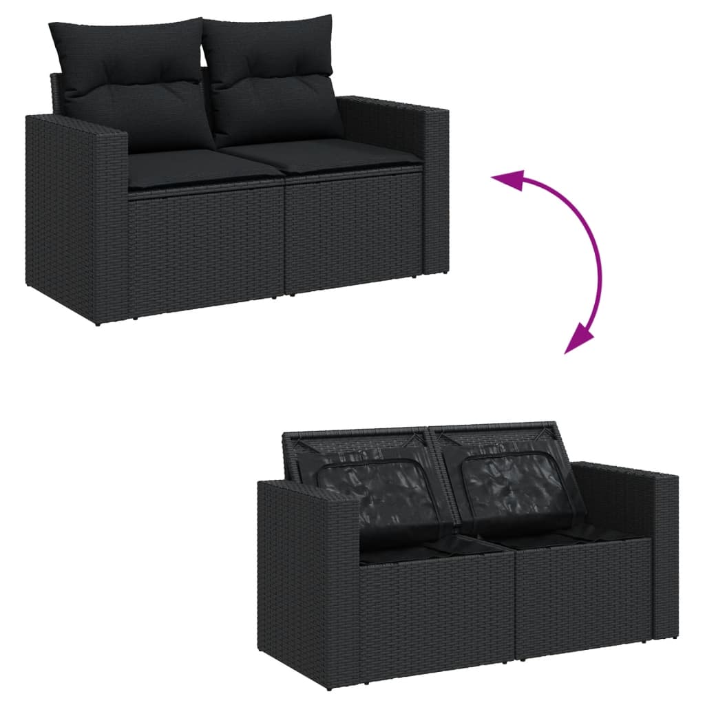 vidaXL Ensemble de salon 12 personnes avec coussins en poly rotin noir