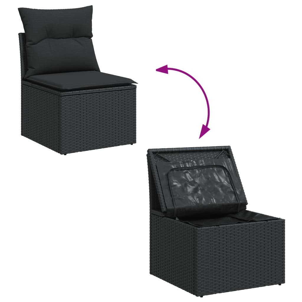 vidaXL Ensemble de salon 12 personnes avec coussins en poly rotin noir