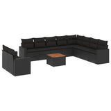 vidaXL Ensemble de salon 11 personnes avec coussins en poly rotin noir
