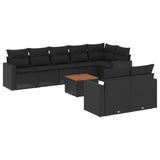 vidaXL 9-delige Loungeset met kussens poly rattan zwart