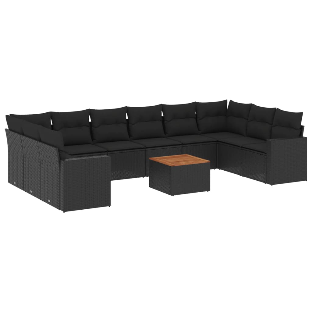 vidaXL Ensemble de salon 11 personnes avec coussins en poly rotin noir