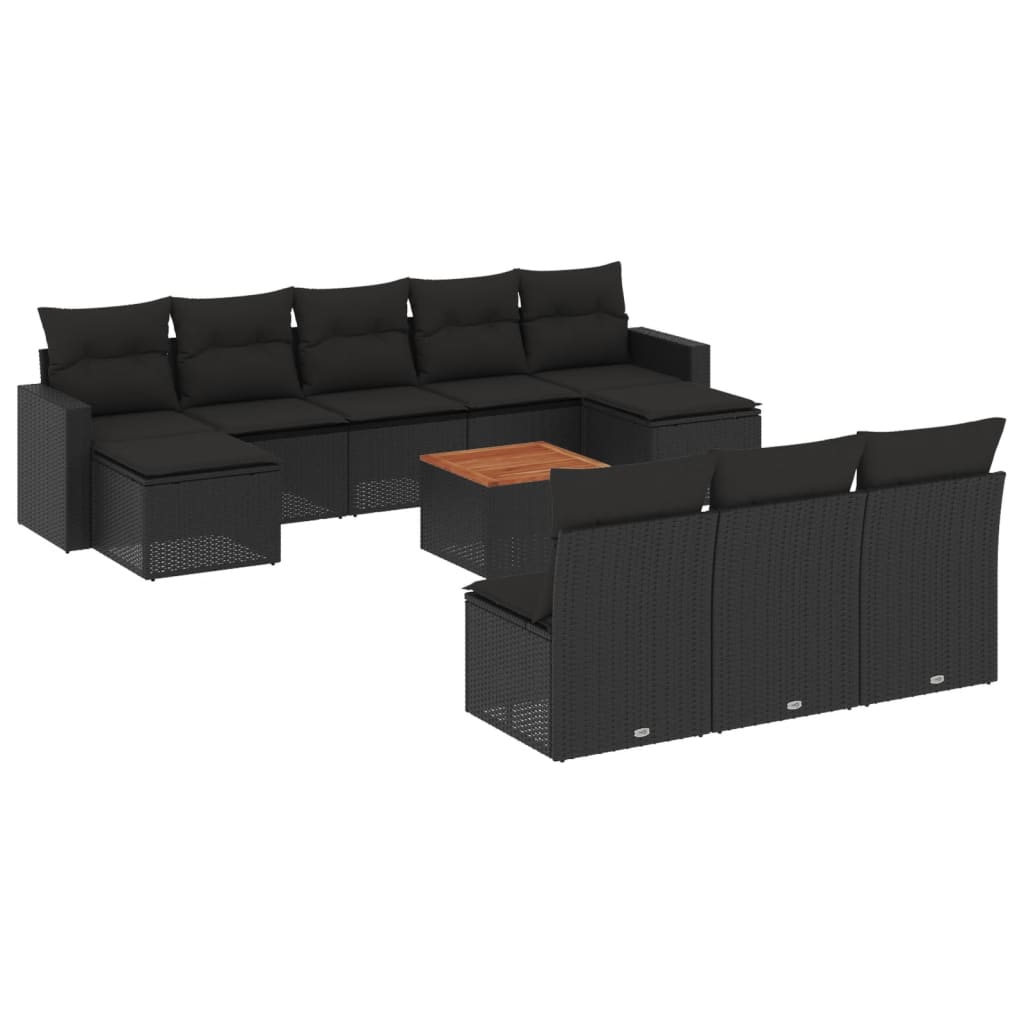 vidaXL Ensemble de salon 11 personnes avec coussins en poly rotin noir