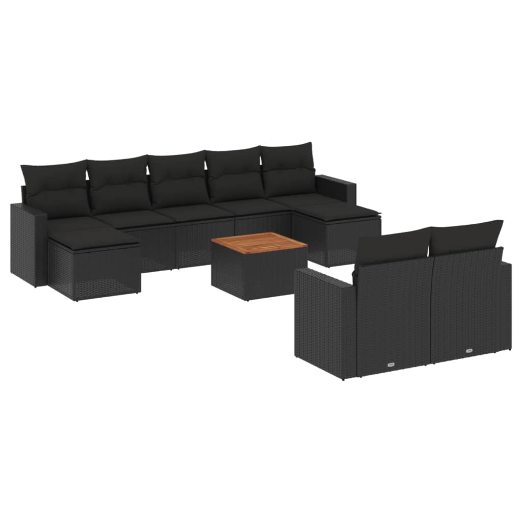 vidaXL 10-piece Lounge Set with Cushions Poly Rattan Black