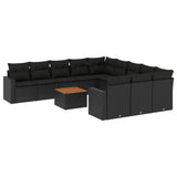 vidaXL Ensemble de salon 12 personnes avec coussins en poly rotin noir