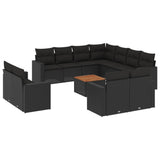 vidaXL Ensemble de salon 12 personnes avec coussins en poly rotin noir