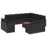 vidaXL Ensemble de salon 13 personnes avec coussins en poly rotin noir