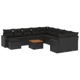vidaXL Ensemble de salon 12 personnes avec coussins en poly rotin noir