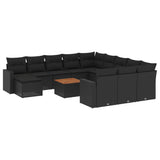 vidaXL 13-Piece Poly Rattan Lounge Set with Cushions Black