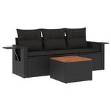 vidaXL 4-delige Loungeset met kussens poly rattan zwart