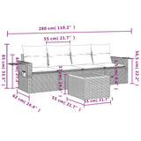 vidaXL 5-delige Loungeset met kussens poly rattan zwart