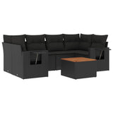 vidaXL 7-Piece Lounge Set with Cushions Poly Rattan Black
