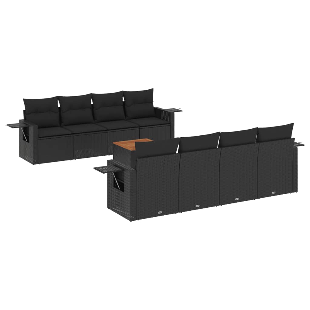 vidaXL 9-delige Loungeset met kussens poly rattan zwart