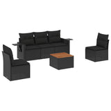vidaXL 6-delige Loungeset met kussens poly rattan zwart