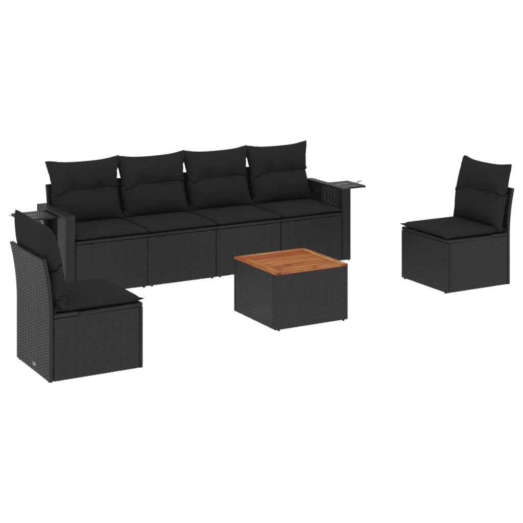 vidaXL 7-Piece Lounge Set with Cushions Poly Rattan Black