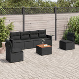 vidaXL 7-Piece Lounge Set with Cushions Poly Rattan Black