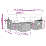 vidaXL 5-delige Loungeset met kussens poly rattan zwart