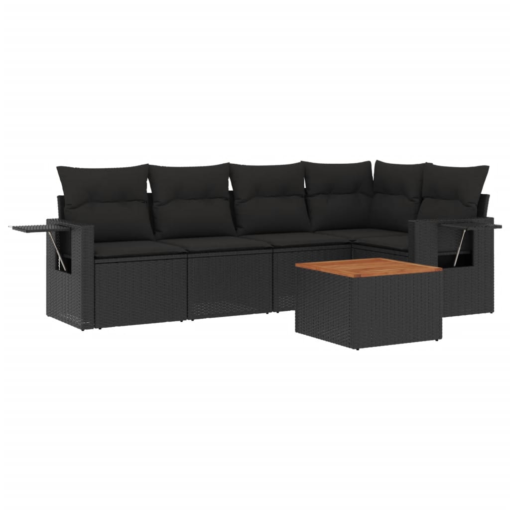 vidaXL 6-Piece Lounge Set with Cushions Poly Rattan Black