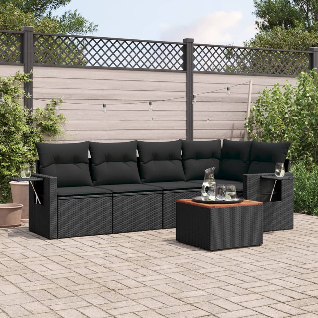 vidaXL 6-Piece Lounge Set with Cushions Poly Rattan Black