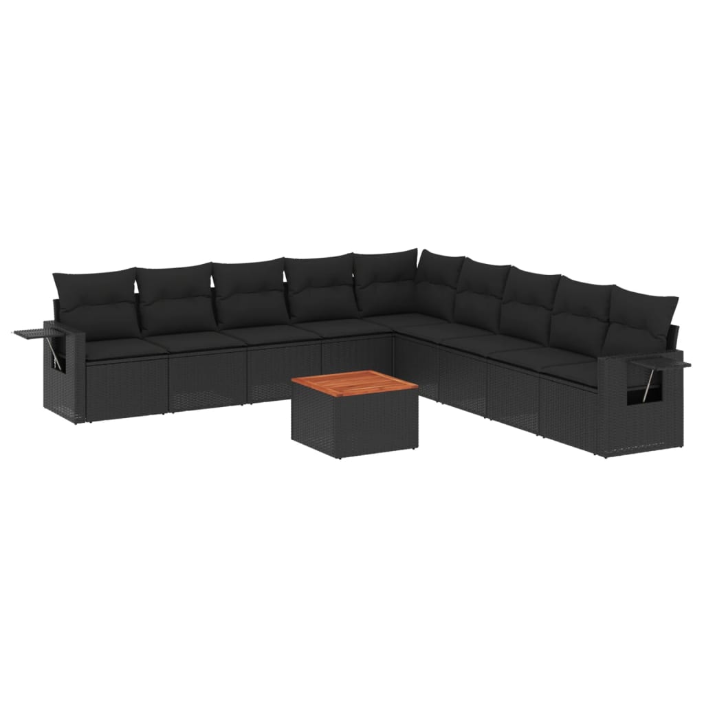 vidaXL 10-piece Lounge Set with Cushions Poly Rattan Black
