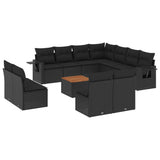 vidaXL Ensemble de salon 12 personnes avec coussins en poly rotin noir