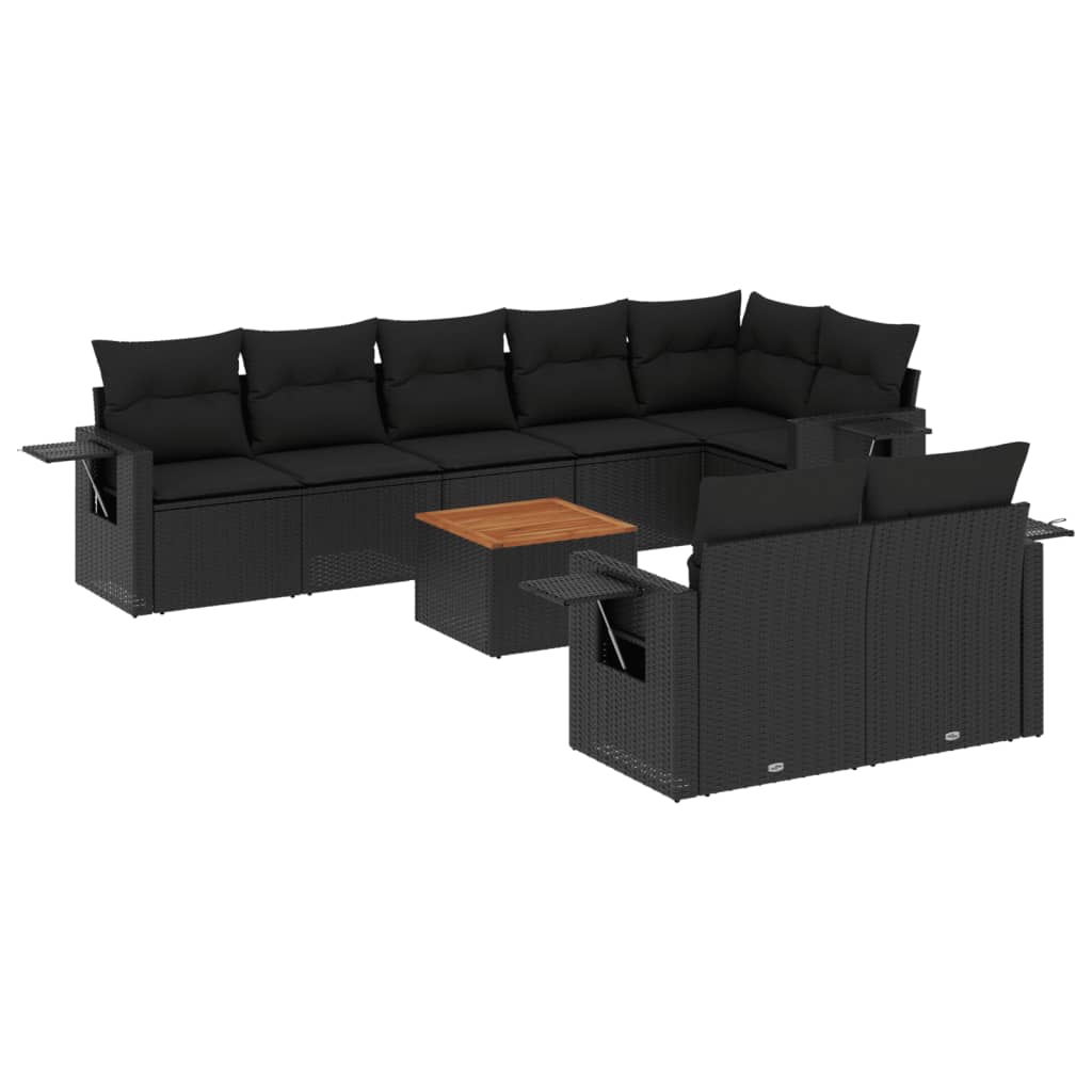 vidaXL 9-piece Poly Rattan Lounge Set with Cushions Black