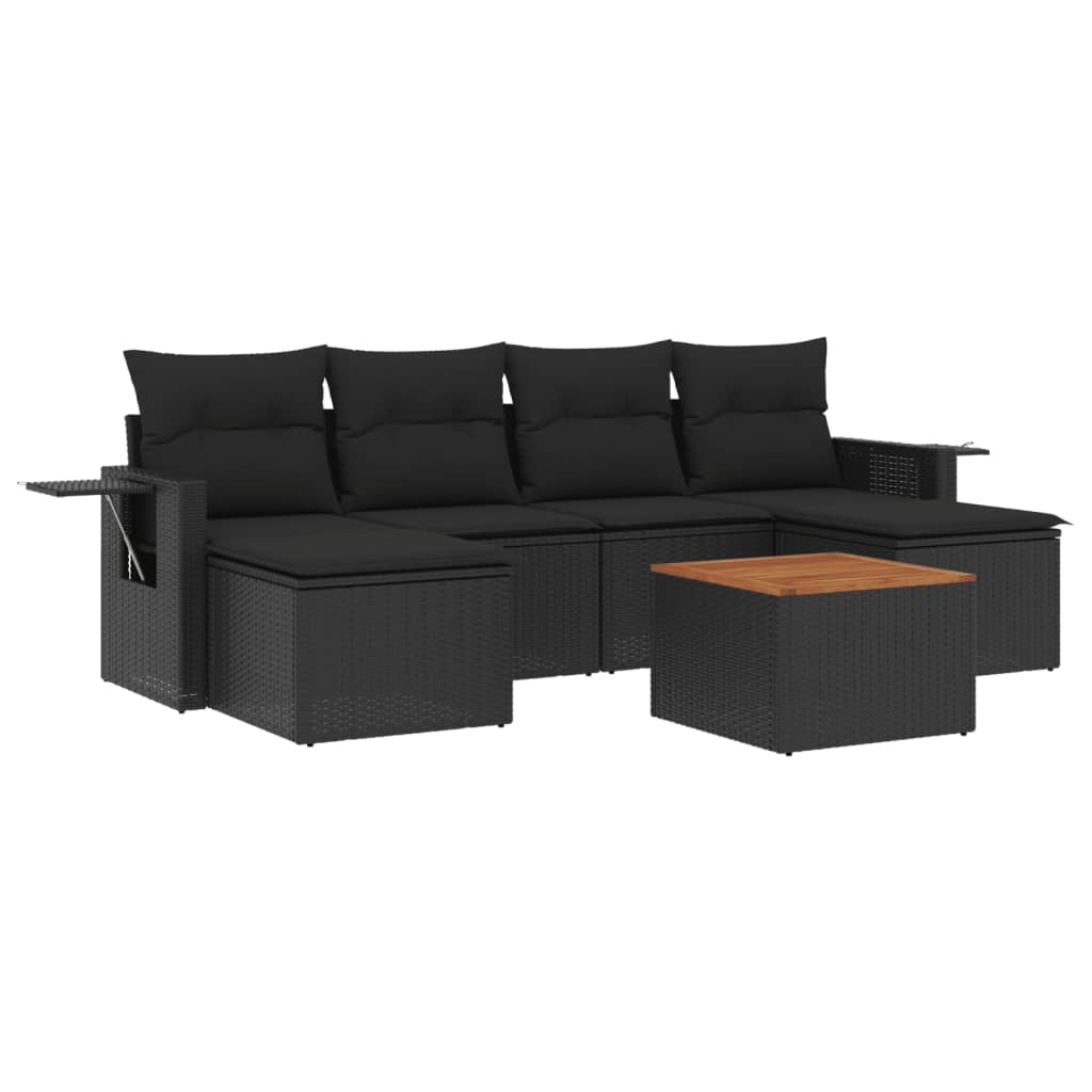 vidaXL 7-delige Loungeset met kussens poly rattan zwart